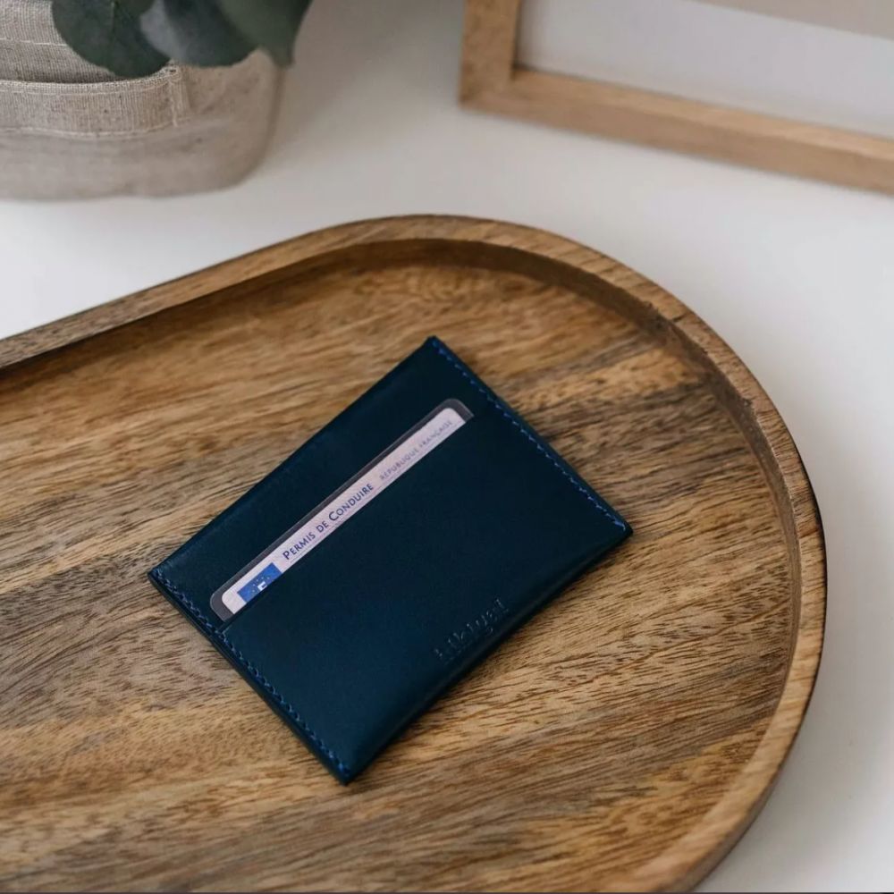 Porte-cartes slim en cuir - Bleu